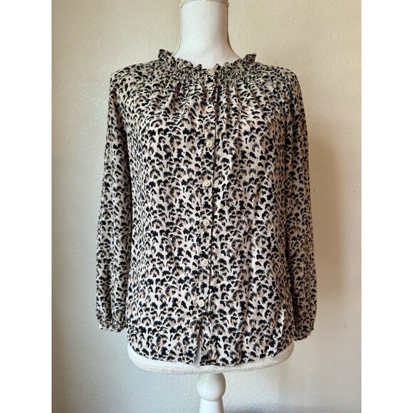 REBECCA TAYLOR $325 Leopard Cheetah 100% Silk Blouse XS Career Old Money Flowy - Picture 2 of 13